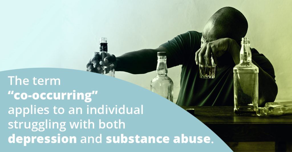 The term "co-occurring" applies to an individual struggling with both depression and substance abuse.