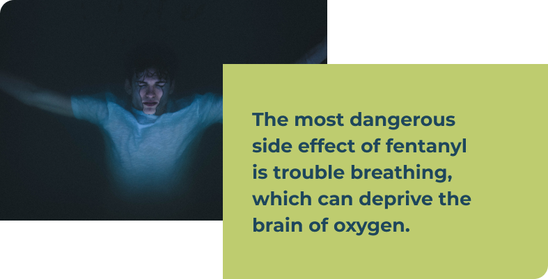 The most dangerous side effect of fentanyl is trouble breathing, which can deprive the brain of oxygen